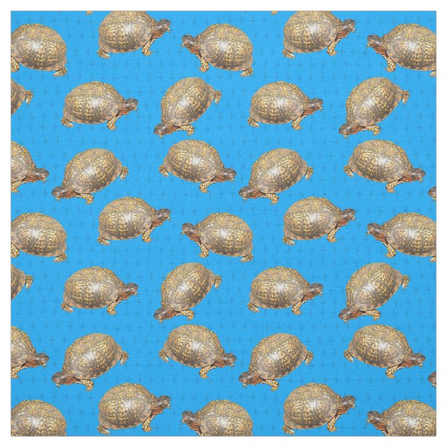 Eastern Box Turtles Bright Blue Patterned Fabric (Swatch)