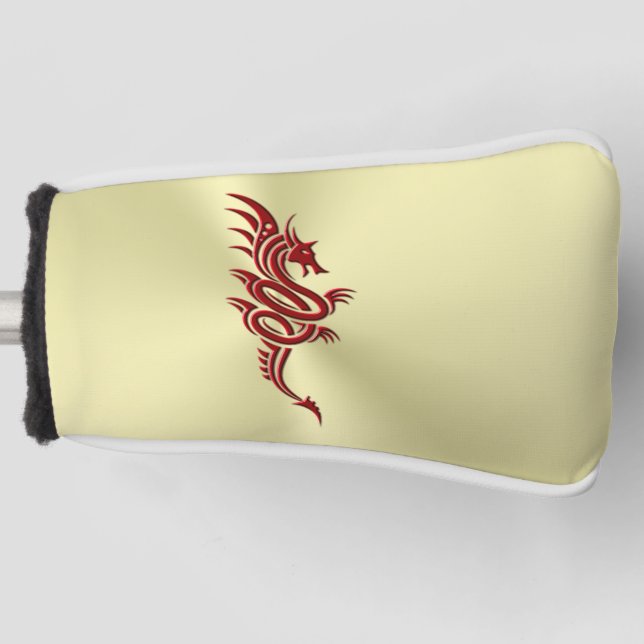 Eastern Crimson Dragon, Embossed-effect on Gold Golf Head Cover (Front)