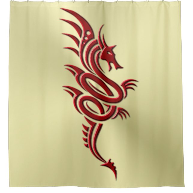 Eastern Crimson Dragon, Embossed-effect on Gold Shower Curtain (Front)