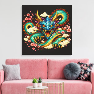 Eastern Dragon & Cherry Blossoms Fantasy Art Canvas Print