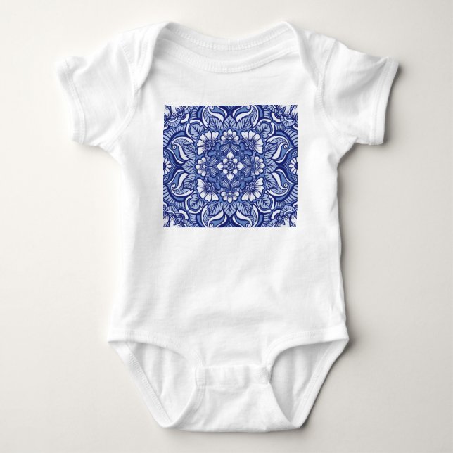 Eastern Ethnic Henna Seamless Pattern Baby Bodysuit (Front)