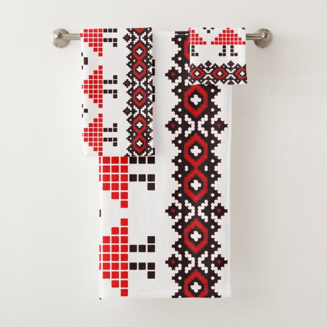 Eastern Europe Pattern, Traditional Folk, Folklore Bath Towel Set (Insitu)