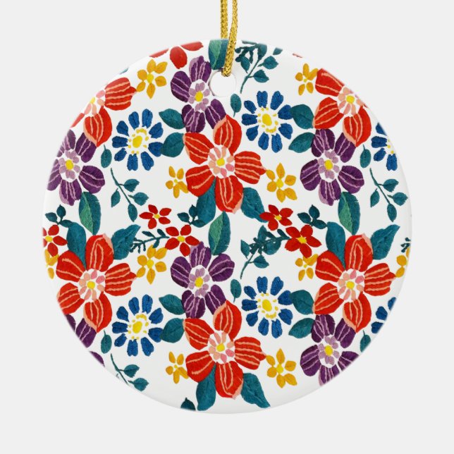 Eastern Europe Pattern, Traditional Folk, Folklore Ceramic Tree Decoration (Front)