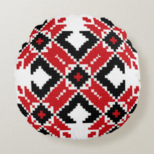 Eastern Europe Pattern, Traditional Folk, Folklore Round Cushion