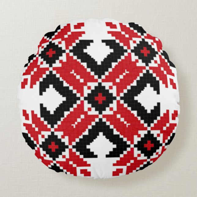 Eastern Europe Pattern, Traditional Folk, Folklore Round Cushion (Front)