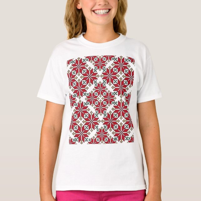 Eastern Europe Pattern, Traditional Folk, Folklore T-Shirt (Front)