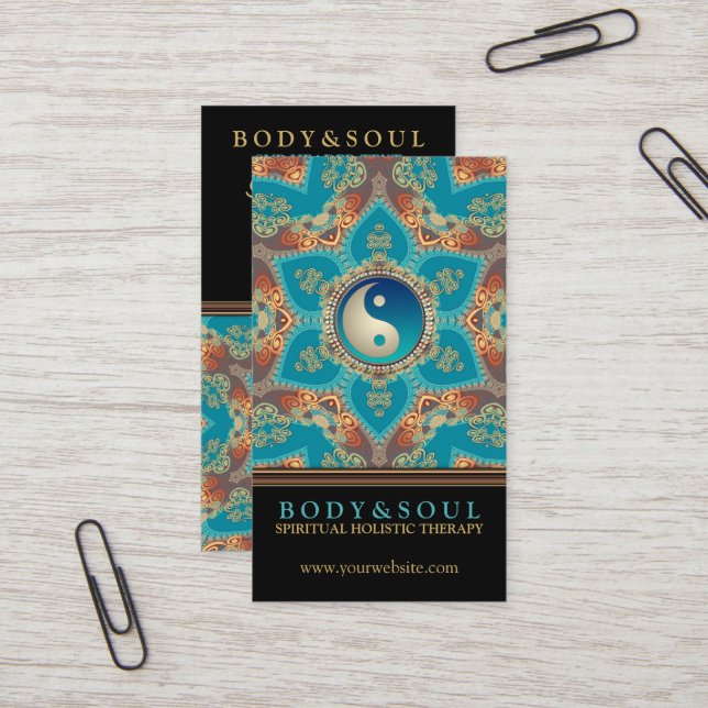 Eastern Gold Lotus Flower Yin Yang Business Cards (Front/Back In Situ)