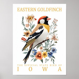 Eastern Goldfinch Bird of Iowa USA Travel Poster