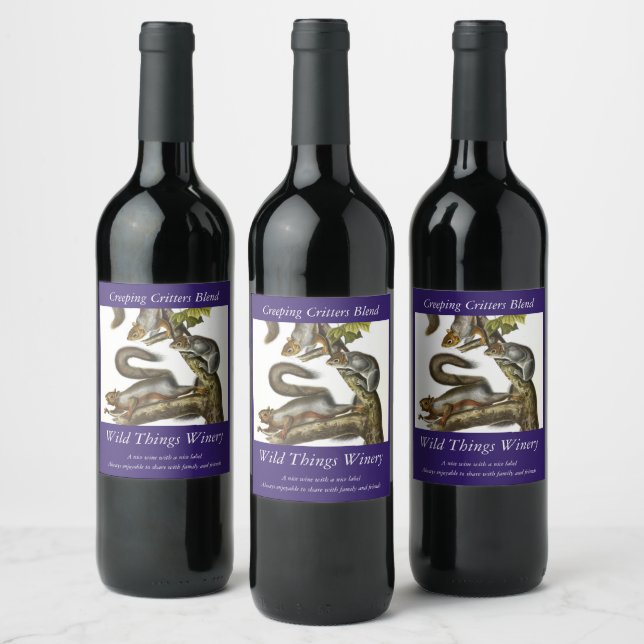 Eastern Grey Squirrel (Migratory Squirrel) Audubon Wine Label (Bottles)