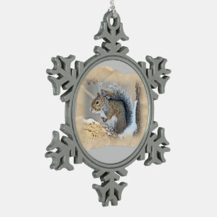 Eastern Grey Squirrel Snowflake Pewter Christmas Ornament