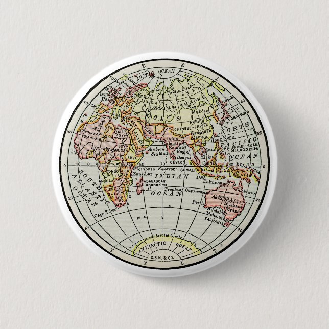 Eastern Hemisphere Map Globe Travel Art 6 Cm Round Badge (Front)