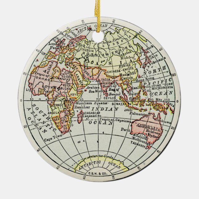 Eastern Hemisphere Map Globe Travel Art Ceramic Tree Decoration (Back)
