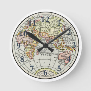 Eastern Hemisphere Map Globe Travel Art Round Clock