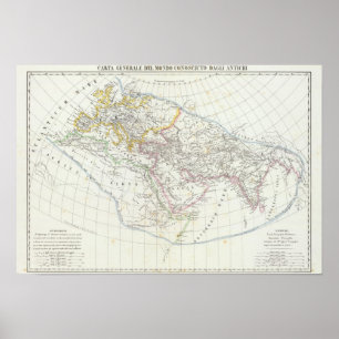 Eastern Hemisphere World Lithographed Map Poster