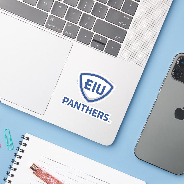 Eastern Illinois Panthers Shield & Wordmark Logo (Laptop w/ iPhone)
