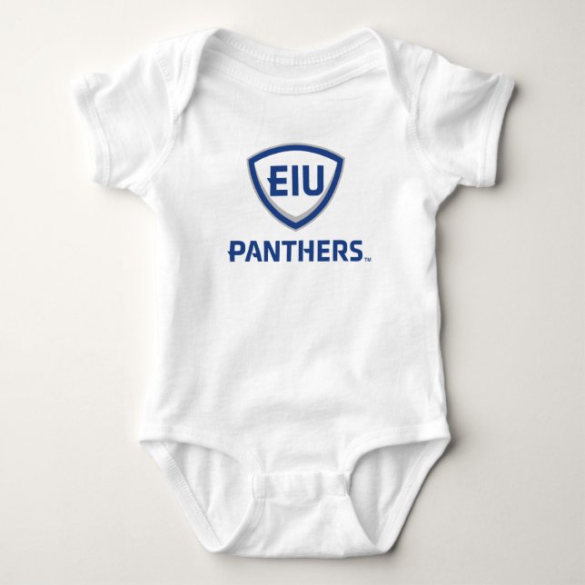 Eastern Illinois Panthers Shield & Wordmark Logo Baby Bodysuit (Front)