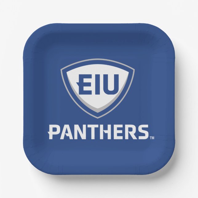 Eastern Illinois Panthers Shield & Wordmark Logo Paper Plate (Front)