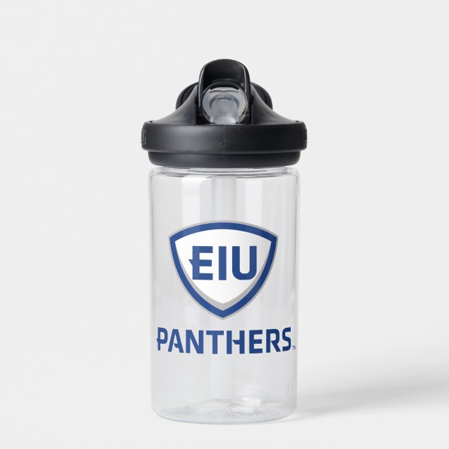 Eastern Illinois Panthers Shield & Wordmark Logo Water Bottle (Front)