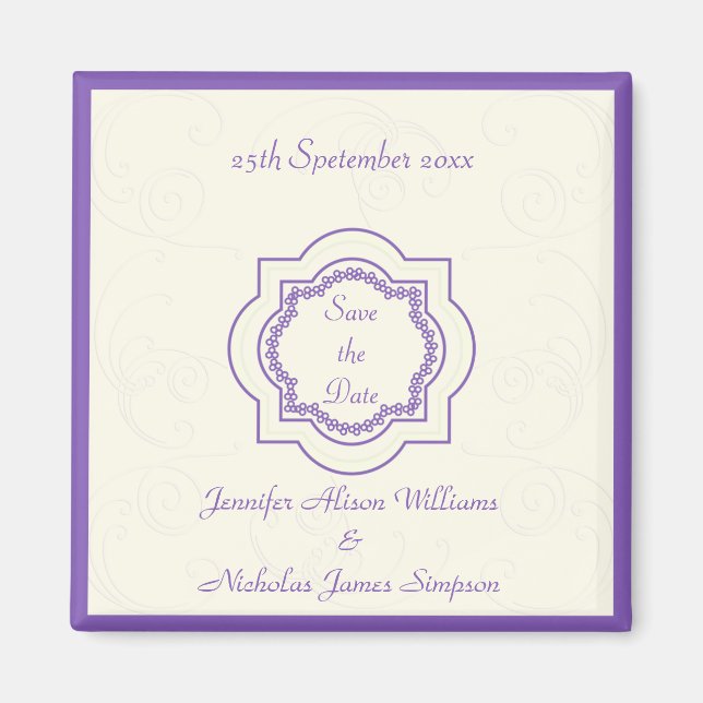 Eastern Inspired Save the Date in Purple & Ivory Magnet (Front)