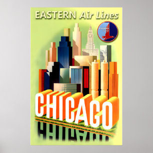 EASTERN Lines CHICAGO New Retro Art Deco City Poster