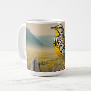 Eastern Meadowlark Perched on a Rustic Fence Coffee Mug