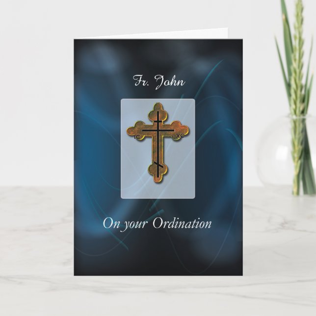 Eastern Orthodox Cross Ordination Congratulations Card (Front)
