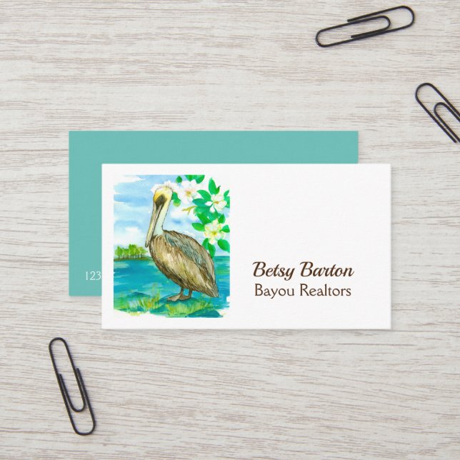 Eastern Pelican Bayou Southern Waterfowl Bird Business Card (Front/Back In Situ)