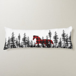 Eastern Pine Tree Forest Buffalo Plaid Wild Horse Body Cushion