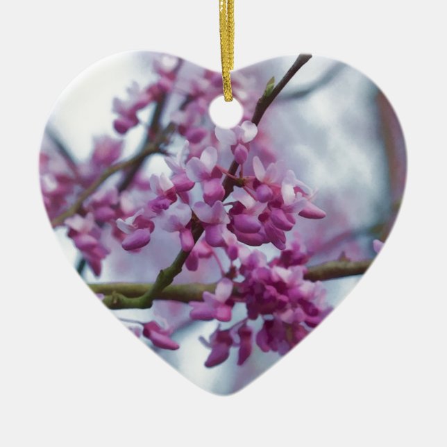 Eastern Redbud Wildflowers - Cercis canadensis Ceramic Tree Decoration (Front)