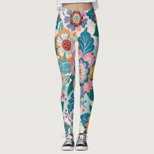 Eastern Retro Floral Pastel Custom Pattern Leggings