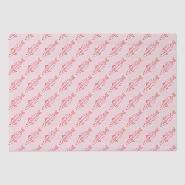 Eastern School Whiting Fish in Red on Soft Pink Tissue Paper (Front)