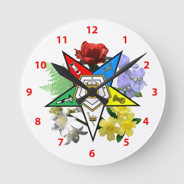 Eastern Star Floral Wall Clock (Front)