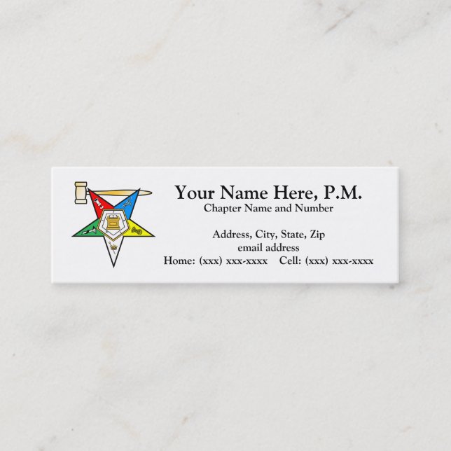 Eastern Star Past Matron Skinny Business Card (Front)