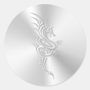 Eastern-style Dragon, Embossed-effect Classic Round Sticker