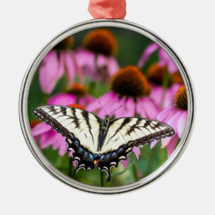 Eastern Tiger Swallowtail Butterfly On Coneflowers Metal Tree Decoration