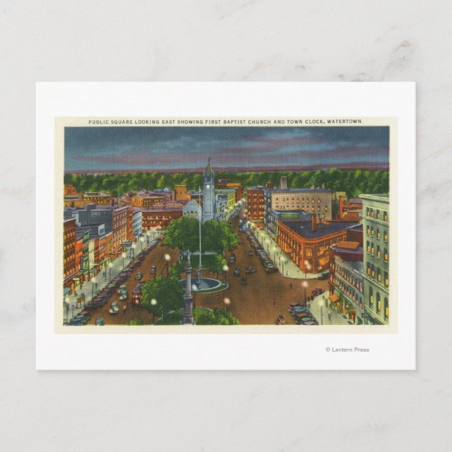 Eastern View of Public Square, Town Clock Postcard (Front)