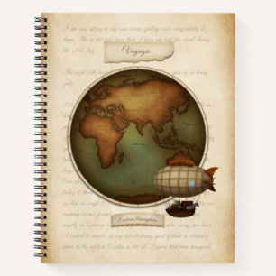 Eastern & Western Hemispheres Map Custom Steampunk Notebook