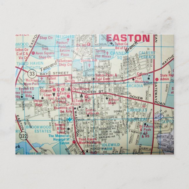 EASTON MD, Vintage Map Postcard (Front)
