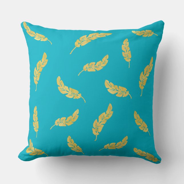 Easy as a Feather Turquoise Yellow Pillow (Front)