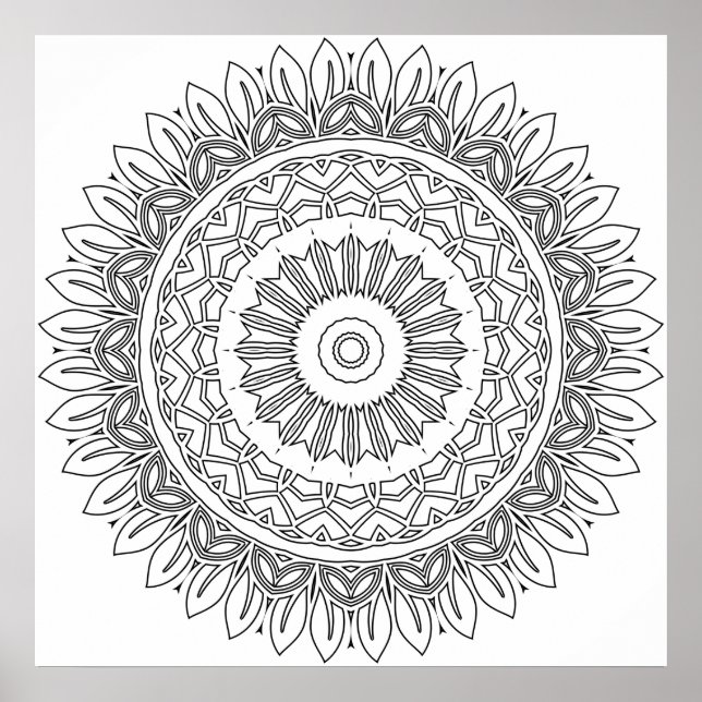 Easy Colouring Page Mandala with Leaf Petal Rings Poster (Front)