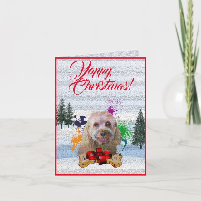 Easy Custom Cute Cavapoo Dog Yappy Xmas Card (Front)