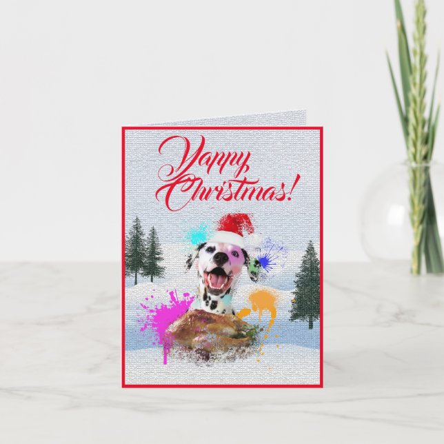 Easy Custom Cute Dalmatian Dog Yappy Xmas Card (Front)