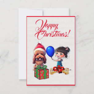 Easy Custom Cute Poodle Dog With Girl Xmas Card