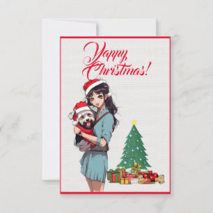Easy Custom Cute Westie Dog With Girl Xmas Card