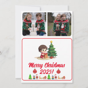 Easy Custom Digital 2 Photo Traditional Xmas Card