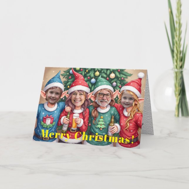 Easy Custom Digital Add Your Face 4 Photo Elves Card (Front)