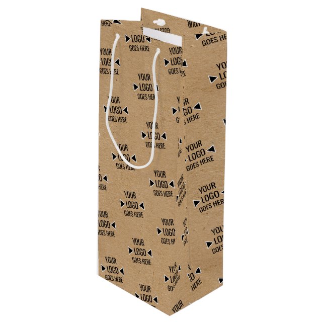 Easy Custom Logo Pattern Faux Rustic Brown Kraft Wine Gift Bag (Front Angled)