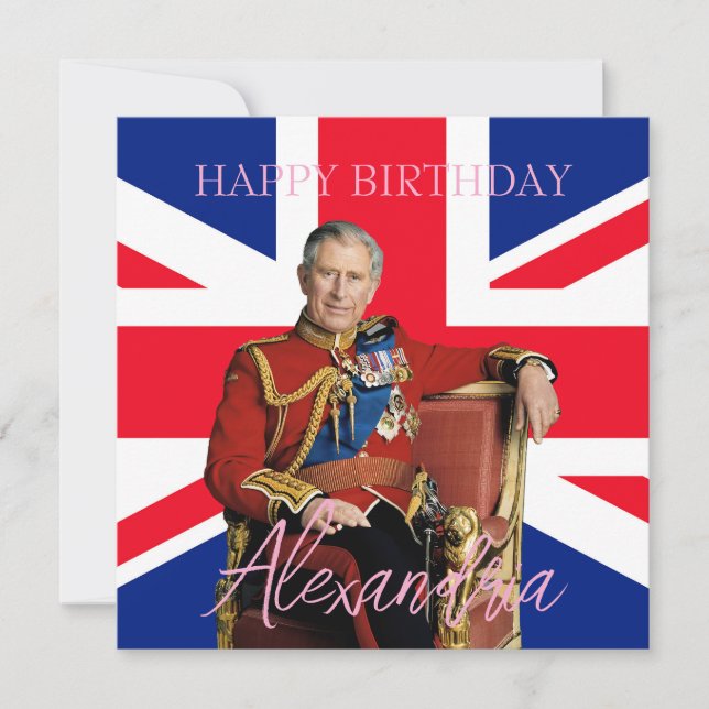 Easy Custom Name King Charles III British flag  Card (Front)