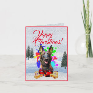 Easy Customisable Cute Malinois Dog Xmas Card