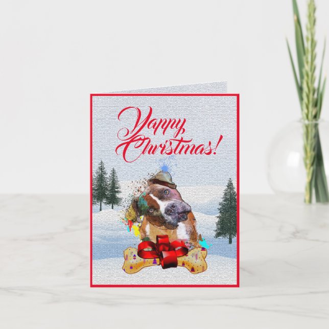 Easy Customisable Cute Pittie Dog Yappy Xmas Card (Front)